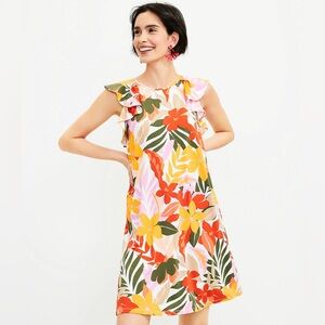 LOFT Women’s XS Tropical Ruffle V-Back Swing Dress